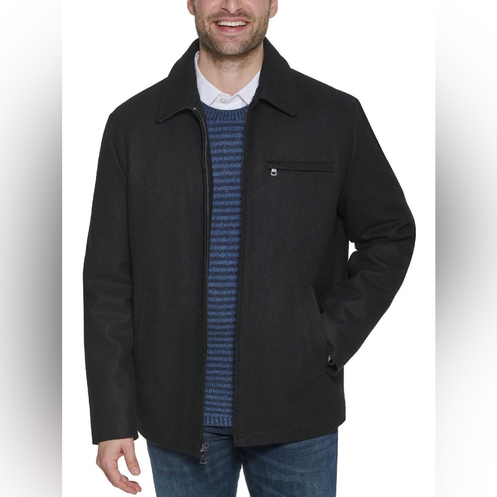 Calvin Klein Black Wool Blend Hipster Jacket Size L Modern Minimalist